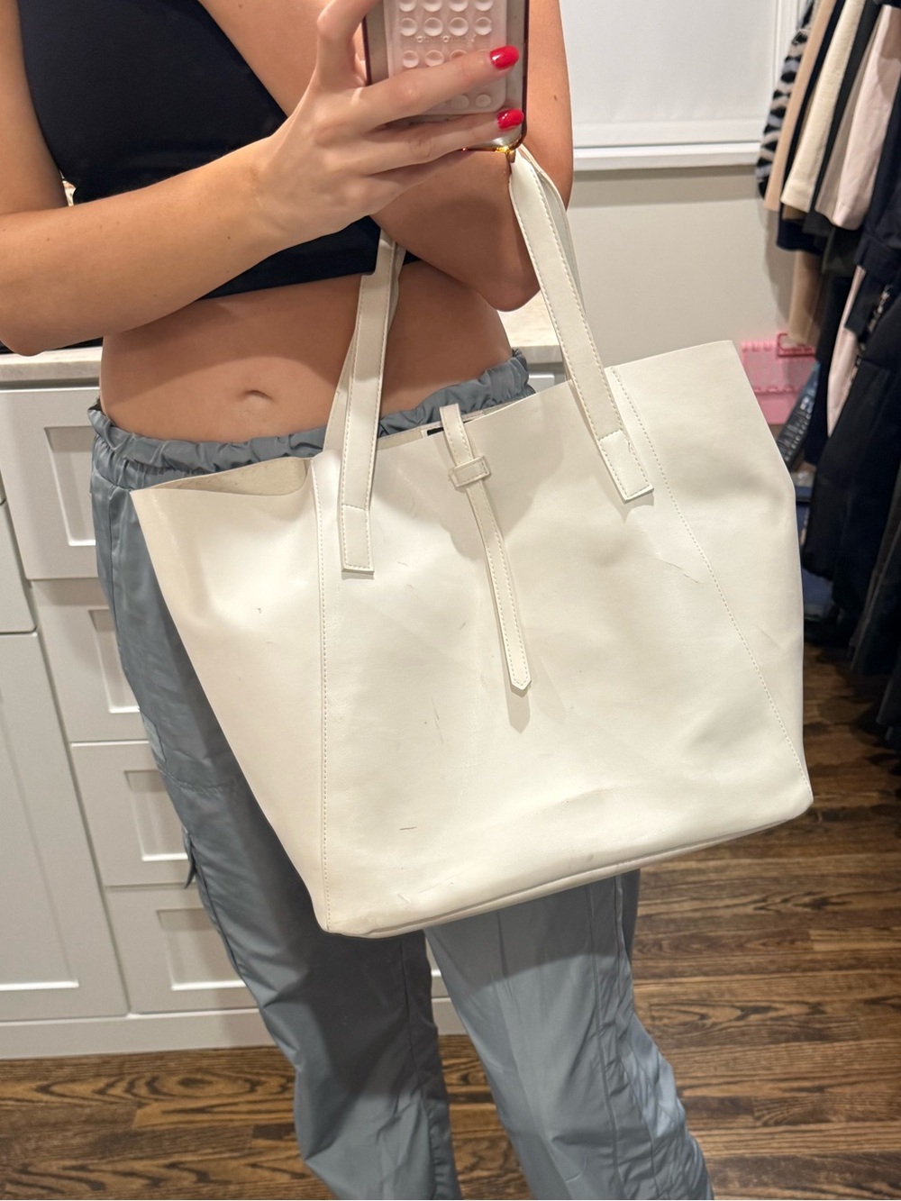 Saks Fifth Avenue White Leather Tote Bag